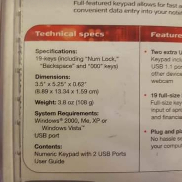 Targus numeric keypad with 2 USB ports, NEW - Picture 4 of 5